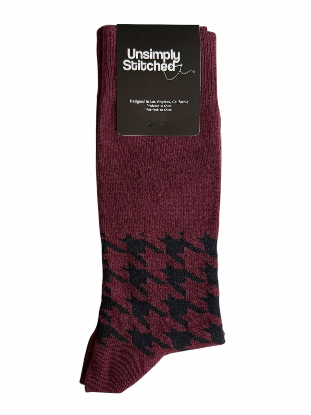 NWT Unsimply Stitched Burgundy & Black Houndstooth Casual Socks